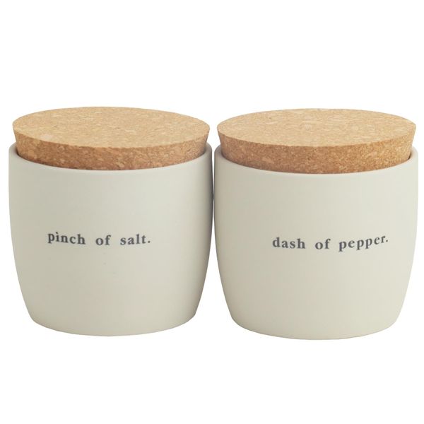 Salt Box Spice Container with Cork Lid, Ceramic Salt and Pepper Shaker Set of 2, Beige Salt Shakers for Kitchen Restaurant