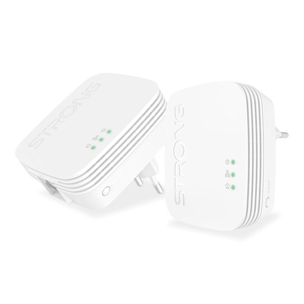 STRONG - Powerline 600 Duo Set Mini - 2 Powerline-Adapter 600 Mbps - Highspeed-Internetzugang - 300 m Reichweite - Für alle Boxen/Router - LAN-Anschluss - Plug & Play-Installation - weiß