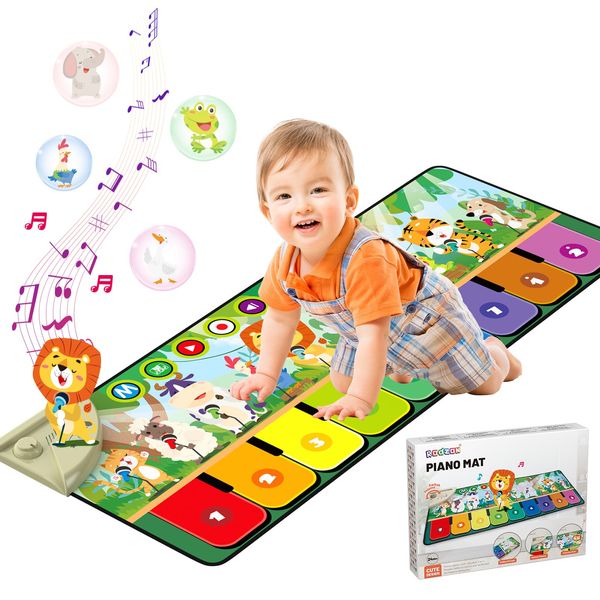 Rodzon Toys for 1-4 Year Old Boys Girls, Musical Play Mat with 9 Piano Keyboard, Piano Dance Mat Built in 19 Sounds & Recording Function for Toddlers Infant Kids Birthday Gifts Present Early Education