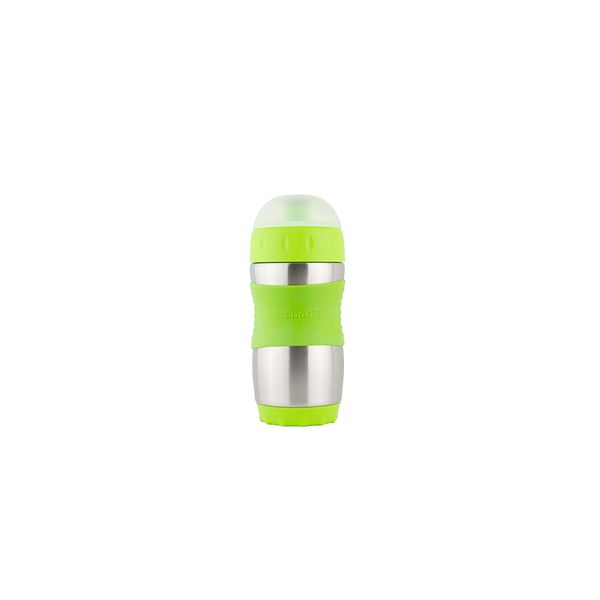 Kid Basix Safe Sporter, Lunch & Sport Stainless Steel Water Bottle, Easy Pull Spout, Mud Cap, Dishwasher Safe, Holds 12oz, Lime