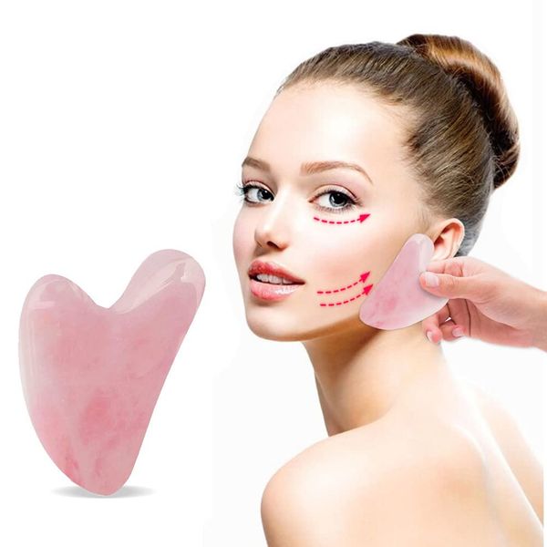 Gua Sha Visage, Gua Sha, Gua Sha Jade, Strumento di Massaggio Gua Sha, Gua Sha in Quarzo, Adatto per Massaggiare il viso, gli occhi, il collo e la Gua Sha, anti-età e anti-rughe, Rosa