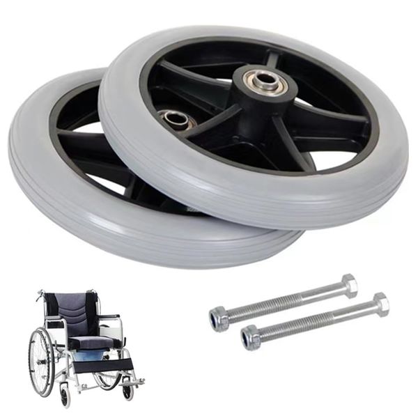 Wheelchair Wheels, Front Caster Wheels, 2 Pcs Solid Wheel Front Wheel for Wheelchairs, Manual Wheelchair Front Wheel, 6/7/8 Inch, Non-Inflatable Front Caster Wheel, Hole Distance 8mm, Abrasion Resistant, Anti-Slip, Replacement Parts, Wheelchair Accessorie