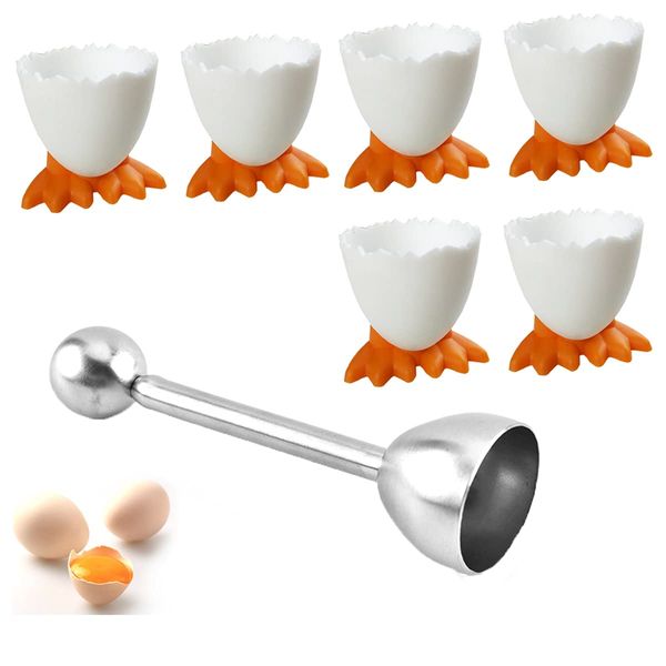 saijer Egg Cups Set, Egg Cups and Stainless Steel Egg Opener Novelty Egg Cups Kids Egg Cups Holder Funny Egg Cups Egg Topper Egg Cups Stand Egg Cup Breakfast Set Egg Head Cup for Boiled Eggs(7 PCS)