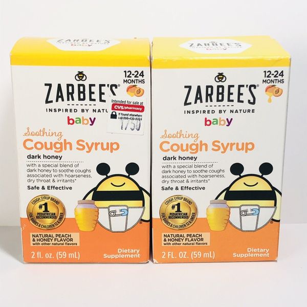 2 Pk Zarbees Baby Soothing Cough Syrup 12-24 Months Dark Honey Exp 5/25 & 10/25