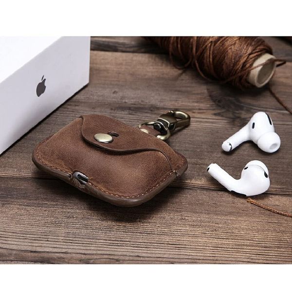 Pop Frog airpods leather case airpods pro case leather earphone pro case leather genuine leather fashionable airpot air pods case earphone case with hook Apple cover wireless charging earphone cover