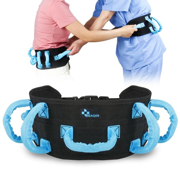 REAQER Transfer and Walking Gait Belt with 7 Handles for Patient Care Secure Aide Transfer Sling - Pediatric, Elderly, Occupational & Physical Therapy(Adjustable Waist Circumference:31"~51")…
