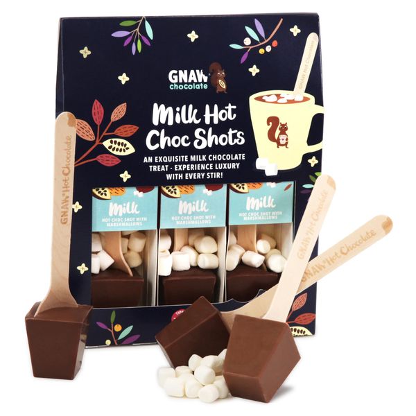 Gnaw Choc Shot Milk Hot Chocolate Trio Gift Set, Luxurious & Rich Hot Chocolate Gifts For Any Occasion, 3 Classic Milk Chocolate Shots In All Hot Chocolate Sets, Milk Hot Choc x 3