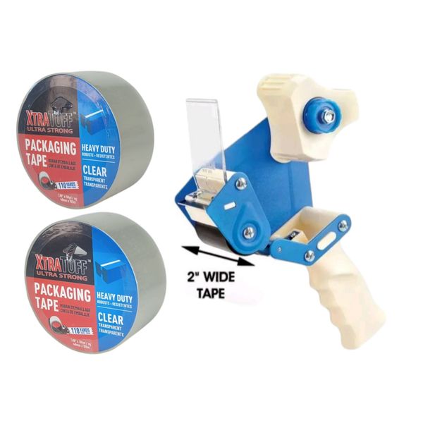 ULINE H-150 2" Tape Dispenser Packing & Shipping Tape Gun W/ x2 110yd Clear Tape
