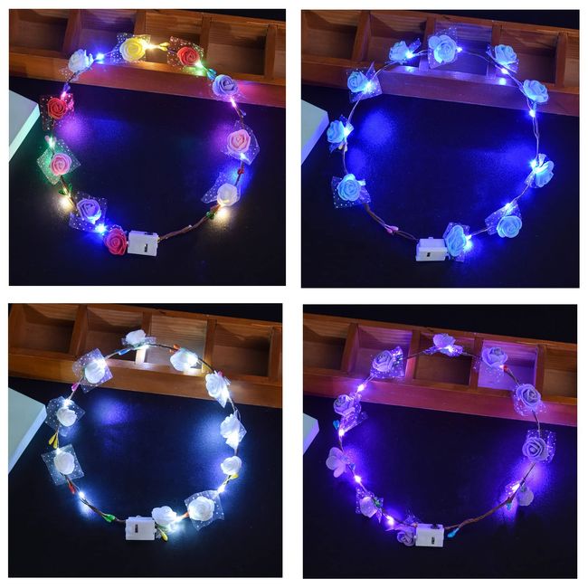 Garland Stirnband,Blumen Stirnband,Leuchtende Blumenkronen,Leuchtender Kranz,4PCS Haarschmuck Stirnband Leuchtend,LED-stirnband Für Mädchen,LED-Blumenkranz,LED Blumenkranz Stirnband,Blumen-Stirnband