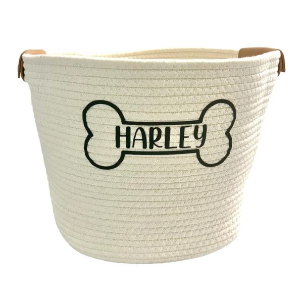 Luxury Personalized Dog Toy Basket with Your Pet Name- Dog Storage Organizer for Dog Accessories- Collapsible Dog Toy Bin- Custom Dog Toy Box- 11"x13"x14"