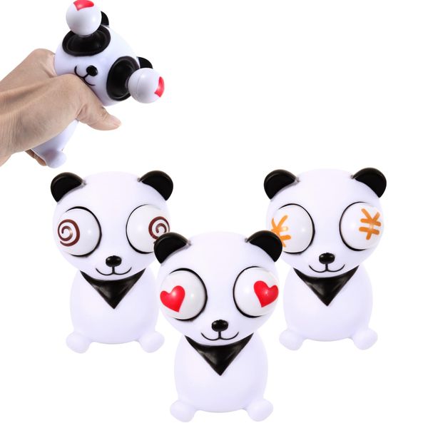 YUE MOTION Squishy Ball -3 Pack- Eye Popping Squishy Fidget Toys - Push & Stretch Rubber Ball for Calming Relief, Hand Exercise - Cute & Funny Animal with Eye Poppers (Eye Popping Panda)