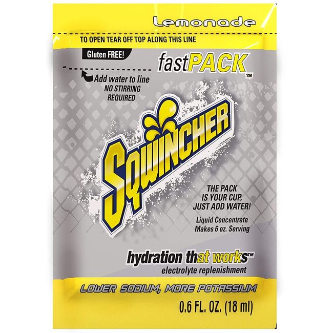 Sqwincher Fast Pack Liquid Concentrate, Lemonade, .6 fl oz (50 Pack)