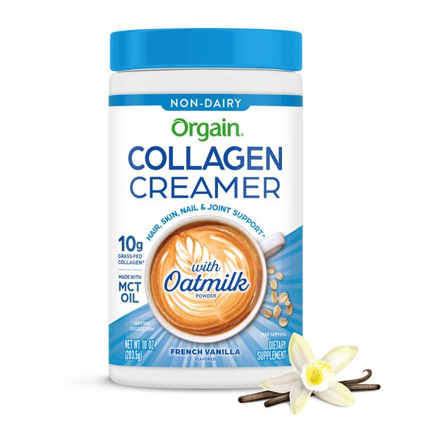 Orgain Collagen Coffee Creamer, 10g Grass Fed Hydrolyzed Collagen Peptides, French Vanilla - With Organic Oat Milk Powder, Coconut Oil, MCT Oil, Avocado Oil, Hair, Skin, Nail, & Joint Support - 10oz