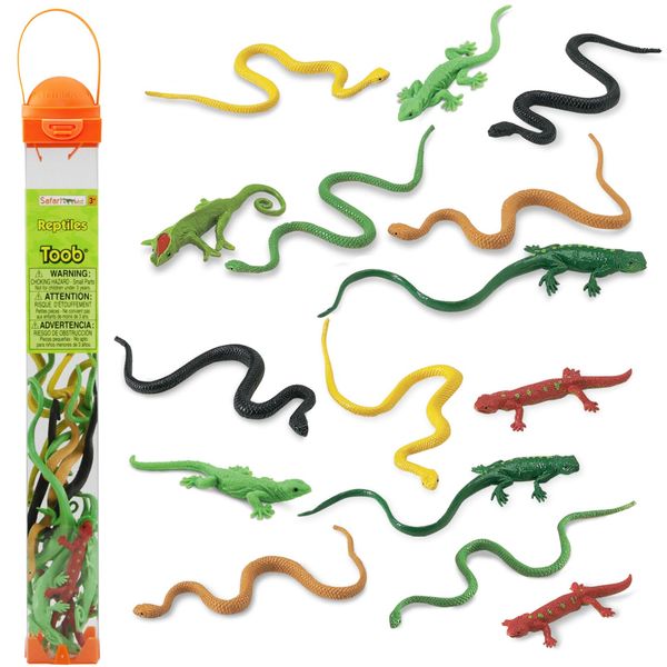 Safari Ltd. Reptiles TOOB - 16 Hand-Painted Mini Figurines Including Snakes, Lizards, Iguanas, and Chameleons - Educational Toy Figures For Boys, Girls & Kids Ages 3+