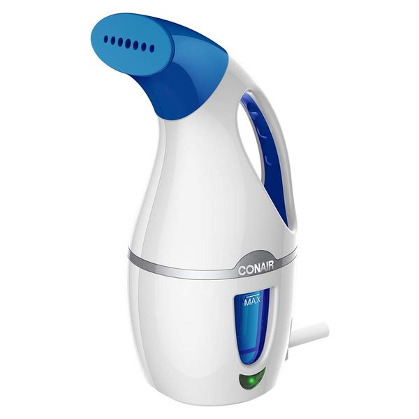 Conair Handheld Travel Garment Steamer for Clothes, CompleteSteam 1100W, For Home, Office and Travel,White / Blue