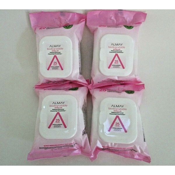 4 Almay Micellar Makeup Remover Cleansing Towelettes Wipes Biodegradable