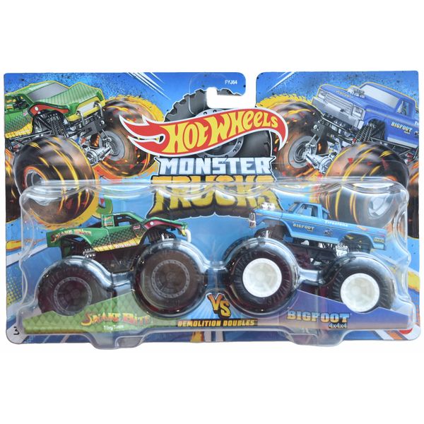 Hot Wheels Monster Trucks Snake Bite Vs Bigfoot Demolition Doubles