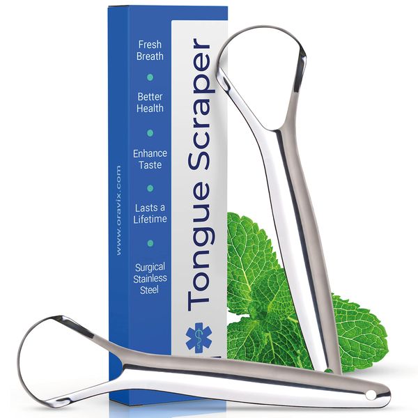 Tongue Scraper Stainless Steel | Bad Breath Treatment | Tongue Cleaner | Metal Tongue Scraper | Oral Thrush Treatment | Fresh Breath Tongue Cleaners | Tongue Scrapers for Adults and Kids | ORAVIX