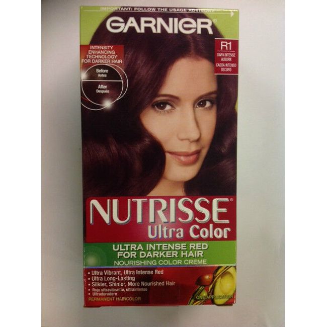 Garnier Nutrisse Ultra Color Permanent Hair color, #R1 Dark Intense Auburn NEW.