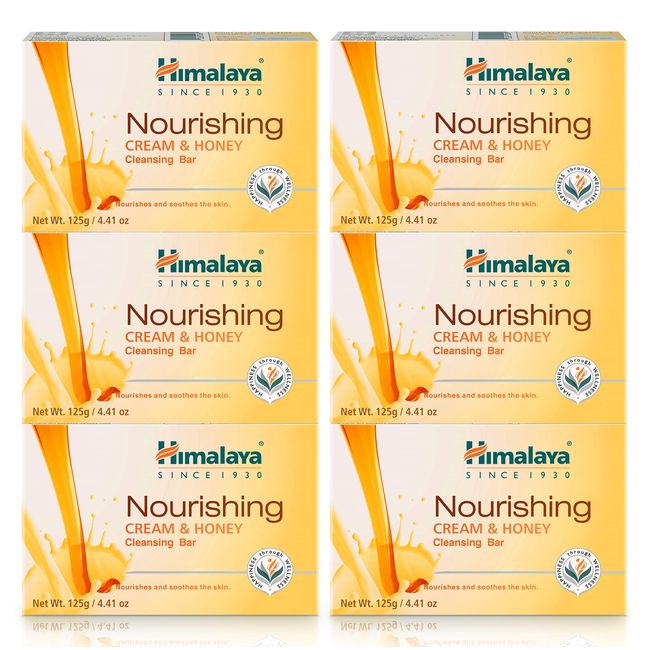 Himalaya Nourishing Cream & Honey Cleansing Bar, Face and Body Soap for Soft Skin, 4.41 oz, 6 Pack