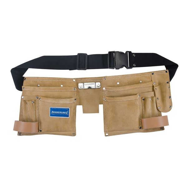 Silverline 395015 Double Pouch Tool Belt ,Black, Clay Color,11 Pocket 300 x 200 mm