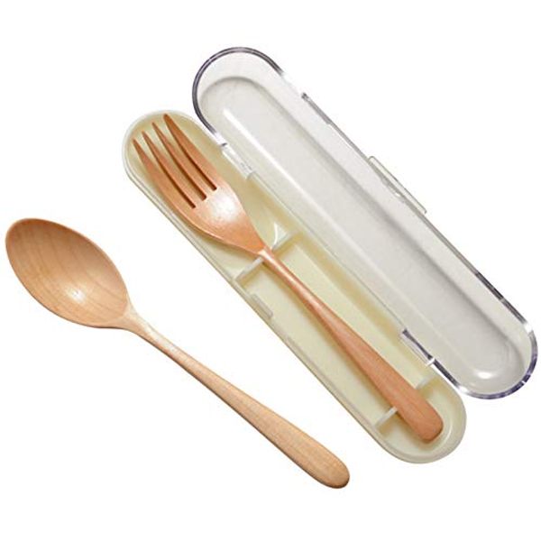 Spoon and Fork Set Wooden Natural with Case