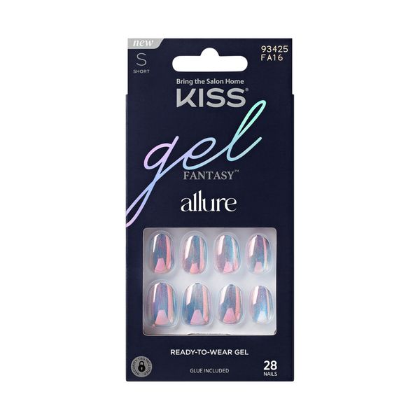 KISS Gel Fantasy, Press-On Nails, Nail glue included, 'Change Chance', Silver, Short Size, Oval Shape, Includes 28 Nails, 2g glue, 1 Manicure Stick, 1 Mini File