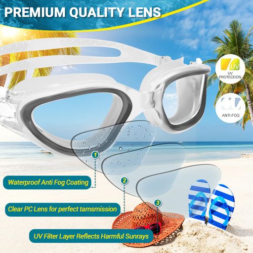 Swimming Goggles for Men and Women Anti-Fog UV-Protection Waterproof Clear Vision Swimming Goggles with Polarised or Non-Polarised Lens for Unisex Adults Teenagers (Clear Lens/Black)