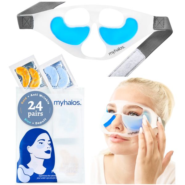 Patented Eye Ice Pack for Puffy Eyes Set - Under Eye Masks for Dark Circles and Puffiness- 24 Eye Patches for Wrinkles - Under Eye Ice Pack With Under Eye Patches - Cold Eye Mask for Puffiness