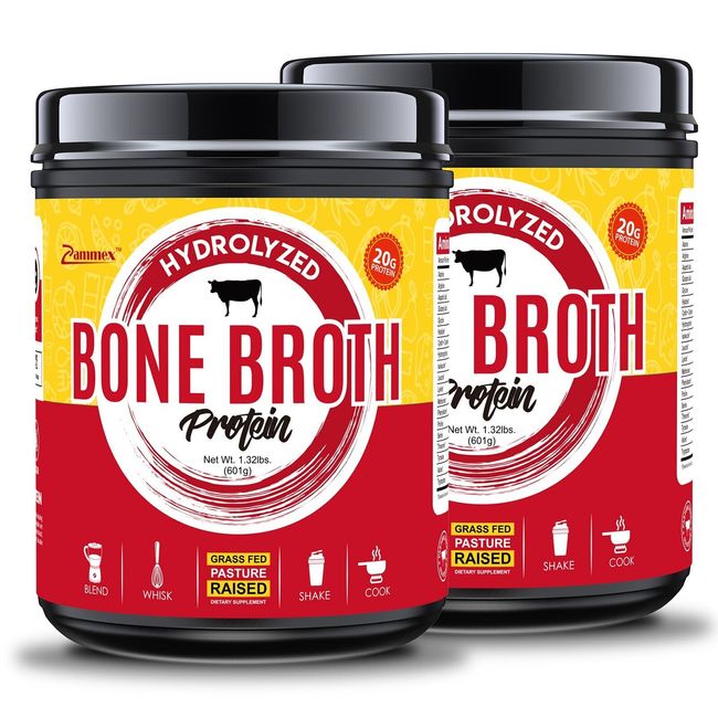 2Pack Bone Broth Powder-2.64lb GrassFed Hydrolyzed Collagen Peptides 20g Protein