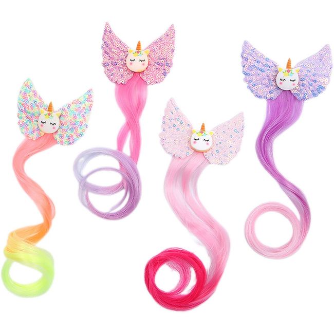 Scizorito Gradient Color Ponytail Roll Hair Extensions Flash Hair Clip,Unicorn Butterfly Clip(Big/Small),Unicorn Princess,Crystal,Glitter Star,Scale Flash Unicorn/Cloth Rainbow Butterfly Clip (Scale Flash Unicorn Butterfly Clip)