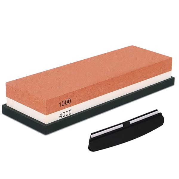 Double-sided Whetstone Knife Sharpener, For Both Stainless Steel and Steel, Rubber Base Included, Japanese Instruction Manual Included, Red