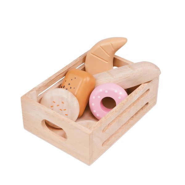 Mentari Toys - Bakery Crate - 7 Pieces Wooden Bakery Food Items - Market Pretend Play Toy Food - Play Kitchen Accessories - Imaginative Play - Age 3+