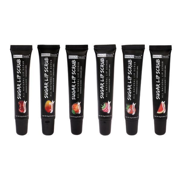 Beauty Treats Sugar Lip Scrub Set of 6 Flavors - Gently Exfoliates and Hydrates Lips - Unisex - Travel Size - Lip Care, Exfoliation