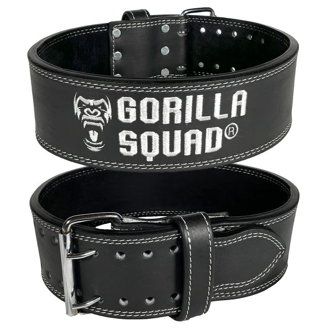 GORILLA SQUAD Power Belt Powerlifting Belt Leather Belt Genuine Leather Training Belt (Black, S)