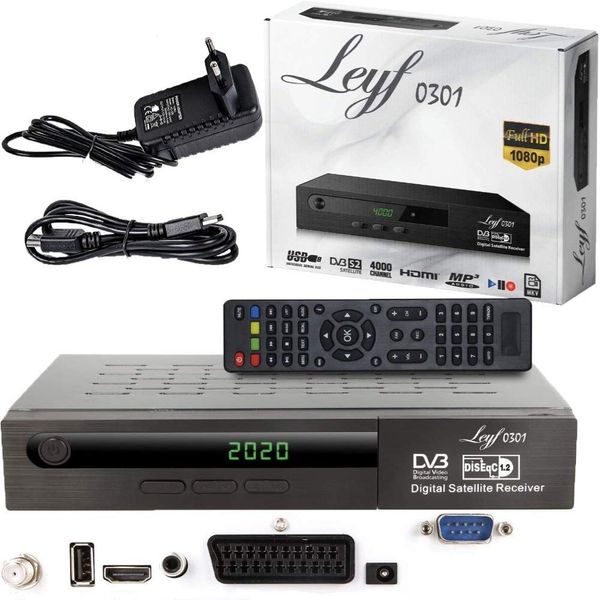 Leyf Satellite Receiver PVR Recording Function Digital Satellite Receiver (HDTV, DVB-S/DVB-S2, HDMI, SCART, 2X USB, Full HD 1080p) [Pre-Programmed for Astra, Hotbird and Türksat] + HDMI Cable