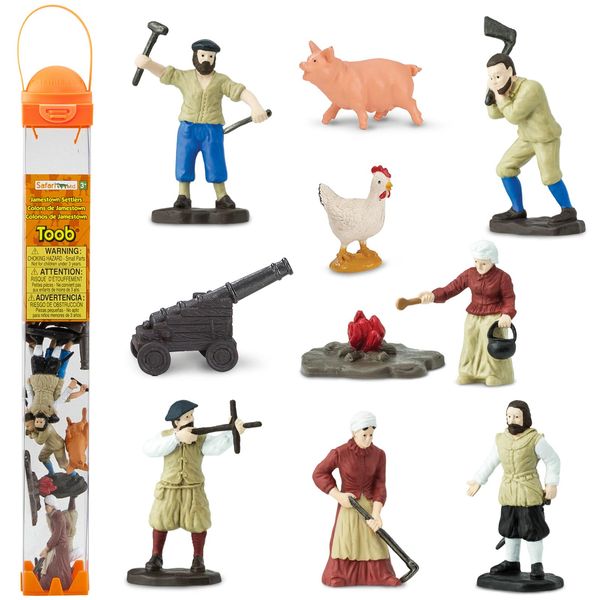 Safari Ltd. Jamestown Settlers TOOB - 10 Figurines: Sailor, Gardener, Blacksmith, Settlers, John Smith, Chicken, Pig, Cannon - Educational Toy Figures For Boys, Girls & Kids Ages 3+