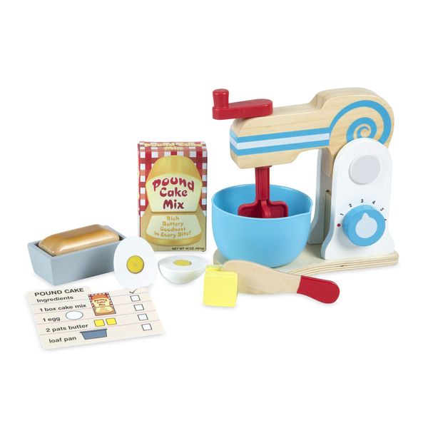 Melissa & Doug Wooden Make-a-Cake Mixer Set | Pretend Play | Play Food | 3+ | Gift for Boy or Girl