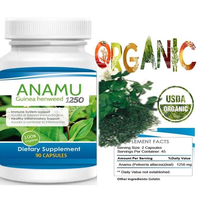 Anamu Petiveria 1250 mg 90 capsules LOW SUGAR support CIRCULATORY SYSTEM ORGANIC