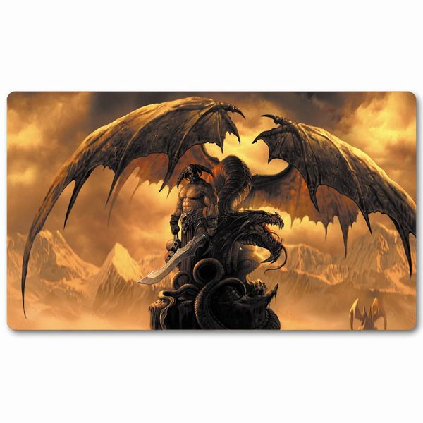 bozzhen Tcg Playmat Board Game Trading Card Tabletop Pad MTG for Games Smooth Cloth Surface Rubber Base with Stitched Edges Original Art Designs 24X14inch-dragon warrior