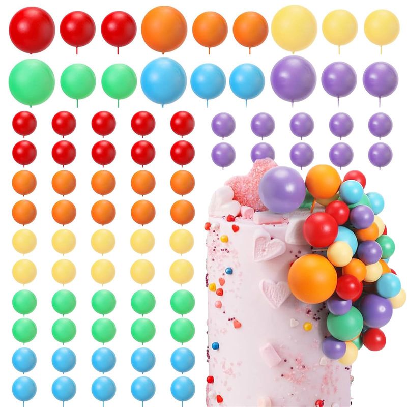 54Pcs Ball Cake Topper Decorations, Blue White Gold Cake Balls, Blue