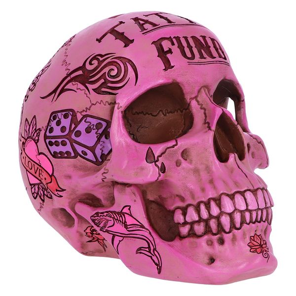 Nemesis Now Pink Traditional Tribal Tattoo Fund Skull Money Box, 15cm