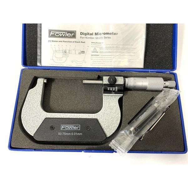 Fowler 52-224-011-0 Rolling Digital OD Micrometer, 50-75mm Range, 0.01mm 
