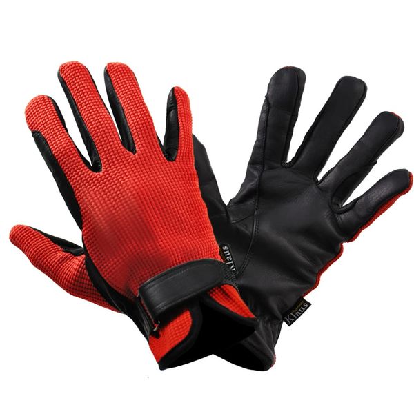 Riding Gloves Waffle Leather Gloves KE3 (Red X Black) Genuine Leather Genuine Leather Gloves Klaus Red X Black Cowhide Leather Riding Supplies KE3