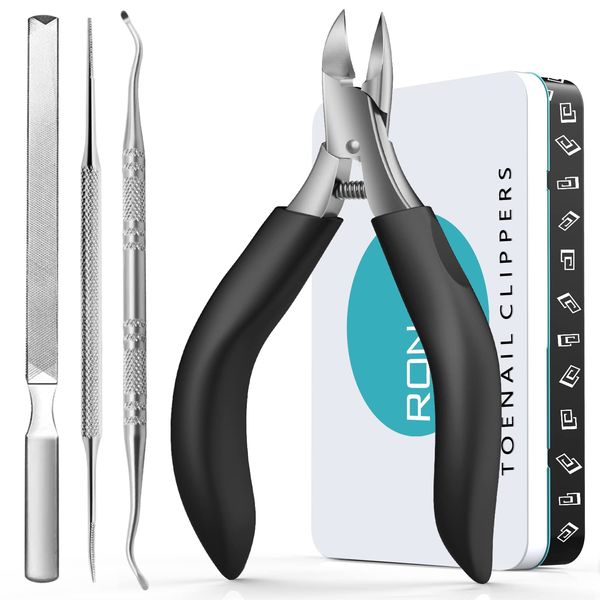 RONAVO Nail Clippers Nippers - Nail Clippers for Curling Nail Clippers Thick Nail Clippers Set Large Foot Nail Clippers for Elderly Men Women - Care for Your Feet with Nail File Stainless Steel Silver