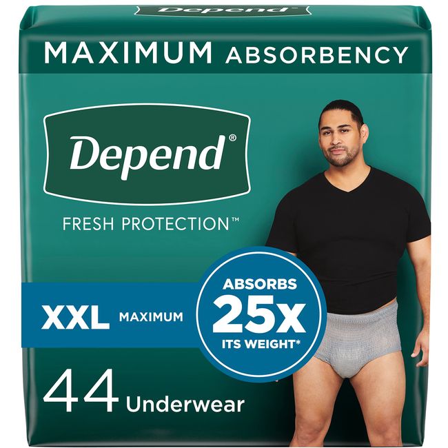 Depend Fresh Protection Adult Incontinence Underwear for Men (Formerly Depend Fit-Flex), Disposable, Maximum, Extra-Extra-Large, Grey, 44 Count, Packaging May Vary