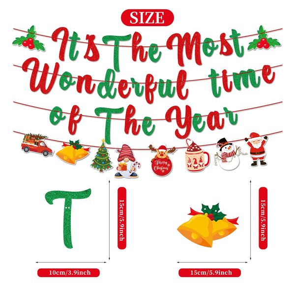 Its the Most Wonderful Time of the Year Sign Banner, Pre-assembled Red&Green Happy Holidays Banner, Christmas Holiday Garland, Funny Merry Christmas Party Decorations Holidays Decorations