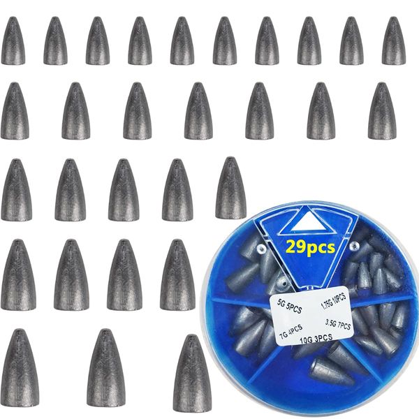 Bullet Fishing Sinkers Slip Fishing Weights, 29/83pcs Worm Weights Sliding Fishing Weights Sinkers Assorted with A Handy Box for Bass Fishing