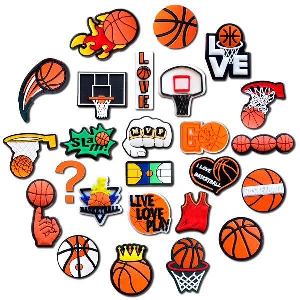 Fohiahfce 25Pcs Basketball Shoe Charms for Clog Decoration, Sports Ball Charms Accessories for Boy Men Party Favor