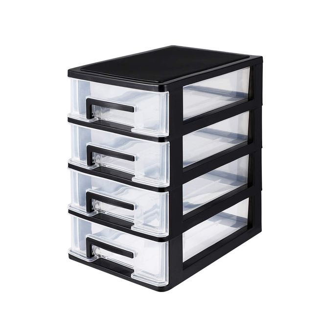 TOYMYTOY Storage Case, 4 Drawers, Plastic Storage Box, Transparent Tabletop, Stationery, Cosmetics, Office Supplies